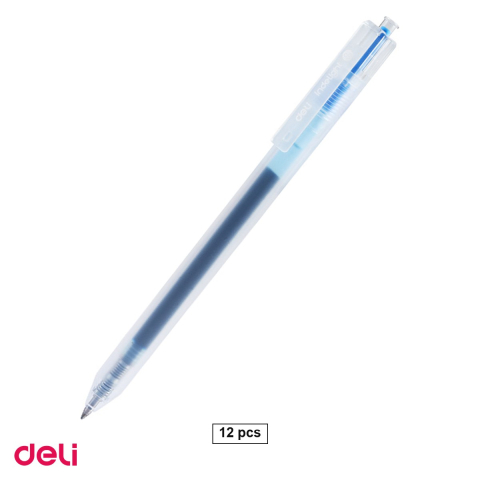 Pixuri - Set 12 pixuri cu gel Deli, cu mecanism, varf 0.5 mm, cerneala albastru-turcoaz