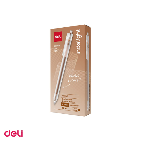 Set 12 pixuri cu gel Deli, cu mecanism, varf 0.5 mm, cerneala maro deschis [3]