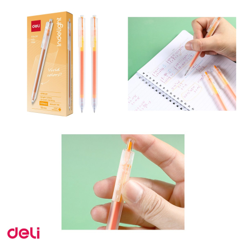 Set 12 pixuri cu gel Deli, cu mecanism, varf 0.5 mm, cerneala portocaliu deschis [3]