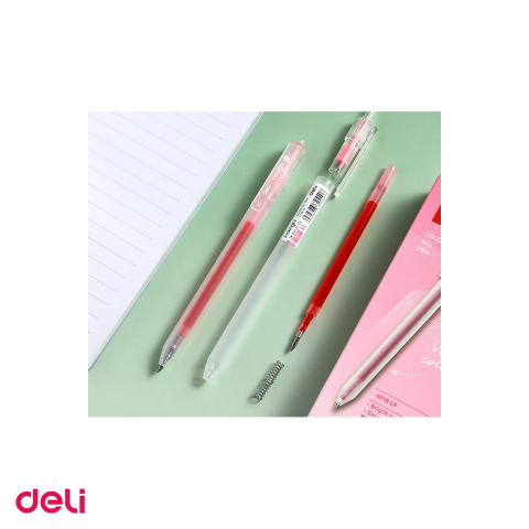 Set 12 pixuri cu gel Deli, cu mecanism, varf 0.5 mm, cerneala roz deschis [4]