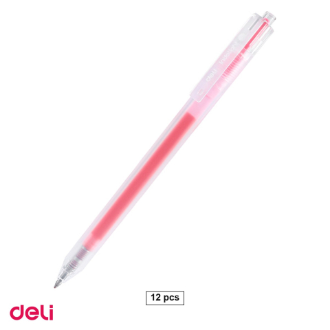 Pixuri - Set 12 pixuri cu gel Deli, cu mecanism, varf 0.5 mm, cerneala roz deschis