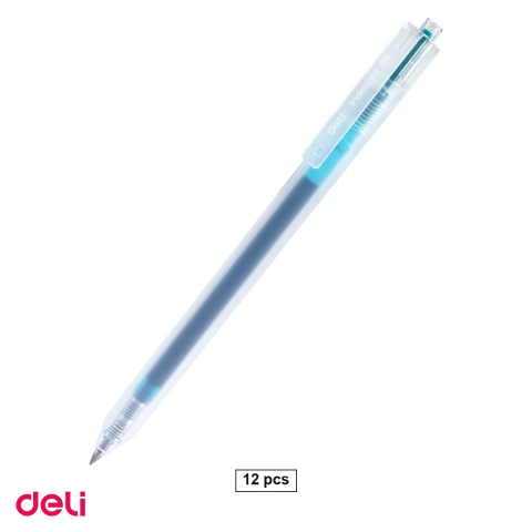 Pixuri - Set 12 pixuri cu gel Deli, cu mecanism, varf 0.5 mm, cerneala verde inchis