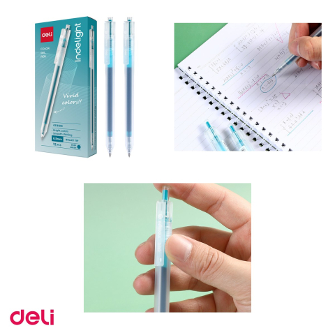 Set 12 pixuri cu gel Deli, cu mecanism, varf 0.5 mm, cerneala verde inchis [3]