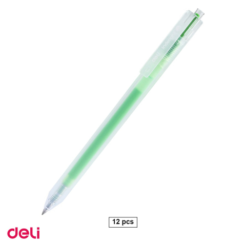 Pixuri - Set 12 pixuri cu gel Deli, cu mecanism, varf 0.5 mm, cerneala vernil