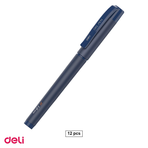 Pixuri - Set 12 pixuri cu gel Deli G159, cu grip, varf 1 mm, cerneala albastra
