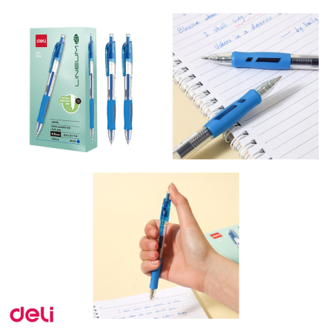 Set 12 pixuri cu gel Deli Lineum, cu mecanism, varf 0.5 mm, cerneala albastra [3]