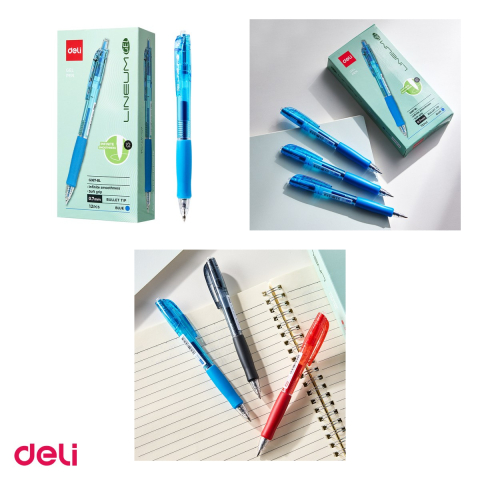 Set 12 pixuri cu gel Deli Lineum, cu mecanism, varf 0.7 mm, cerneala albastra [3]