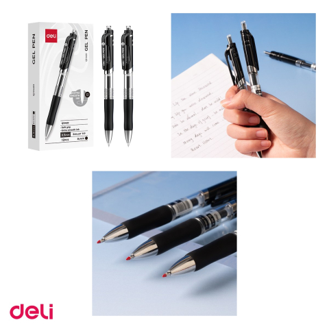 Set 12 pixuri cu gel Deli Q10420, cu mecanism, varf 0.5 mm, cerneala neagra [3]