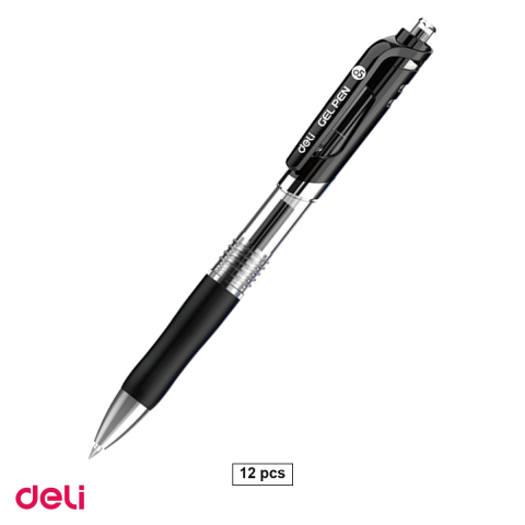 Pixuri - Set 12 pixuri cu gel Deli Q10420, cu mecanism, varf 0.5 mm, cerneala neagra