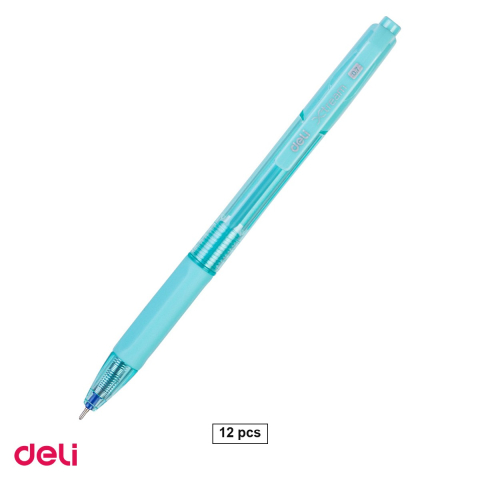 Pixuri - Set 12 pixuri cu gel Deli Xtream, cu mecanism, varf 0.7 mm, cerneala albastra, corp pastel