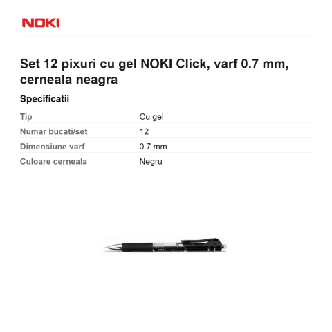 Set 12 pixuri cu gel NOKI Click, varf 0.7 mm, cerneala neagra [2]