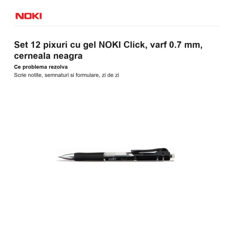 Set 12 pixuri cu gel NOKI Click, varf 0.7 mm, cerneala neagra [1]