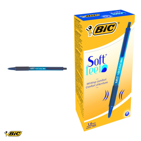 Set 12 pixuri cu mecanism Bic Soft Feel, varf 1.0 mm, scriere fluida albastra, pentru birou si scoala [3]