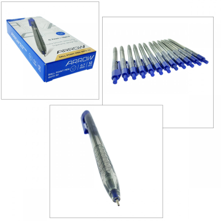 Set 12 pixuri cu mecanism, grosime scriere 0.7mm, cerneala albastra, model Arrow 38892, design ergonomic, scriere lina si fara scurgeri [3]