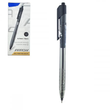 Birotica papetarie - Set 12 pixuri cu mecanism, grosime scriere 0.7mm, cerneala neagra, model Arrow 38891, design ergonomic, scriere lina si fara scurgeri