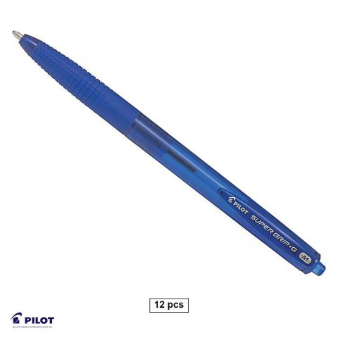 Pixuri - Set 12 pixuri cu mecanism retractabil Pilot Supergrip, varf 1 mm, cerneala albastra pe baza de ulei, grip confort