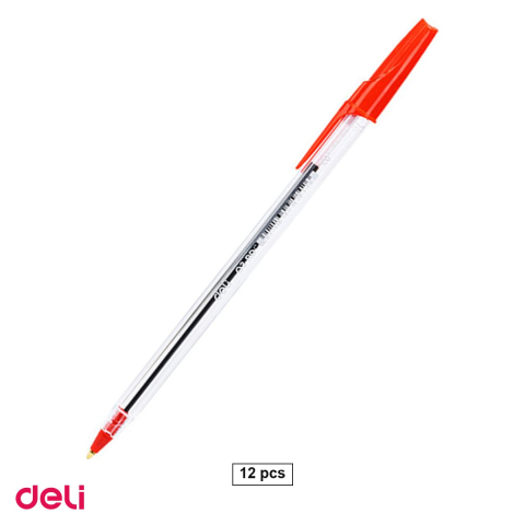 Pixuri - Set 12 pixuri de unica folosinta Deli Think Q3, varf 1 mm, cerneala rosie