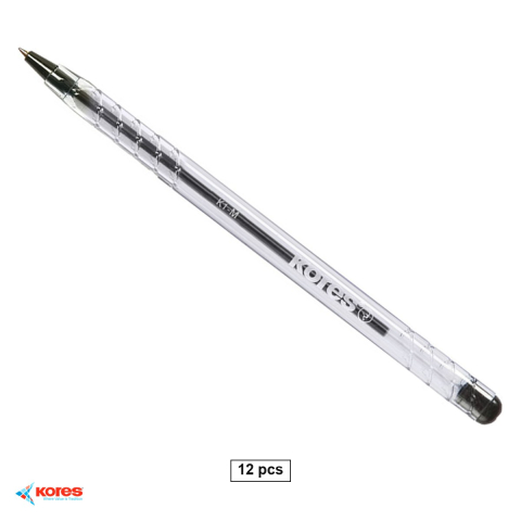Birotica papetarie - Set 12 pixuri de unica folosinta Kores K1, varf mediu 1mm, cerneala neagra, pentru scris zilnic