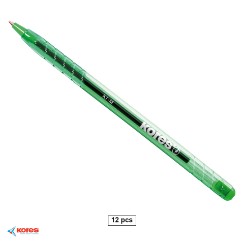 Birotica papetarie - Set 12 pixuri de unica folosinta Kores K1, varf mediu 1mm, cerneala verde, pentru scriere zilnica