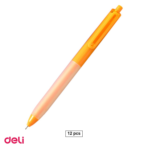 Pixuri - Set 12 pixuri Deli Softgrip, cu mecanism, varf 0.7 mm, cerneala albastra, corp pastel