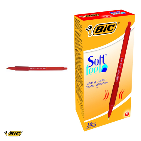 Set 12 pixuri retractabile Bic Soft Feel, varf 1.0 mm, cerneala rosie, scriere fluida si confortabila [3]