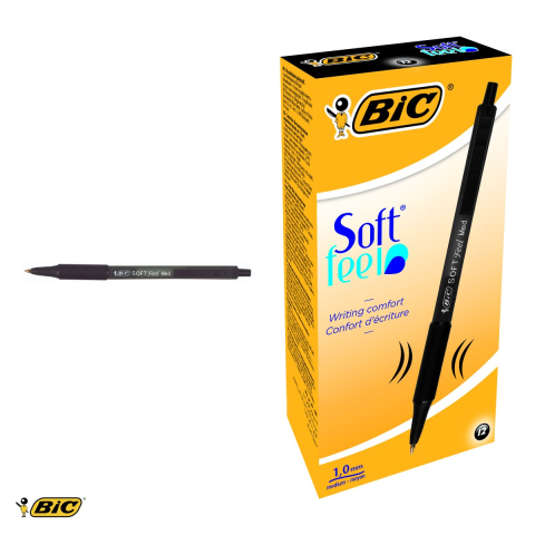 Set 12 pixuri retractabile Bic Soft Feel, varf 1 mm, cerneala neagra, grip cauciucat moale, pentru scriere fluida [3]
