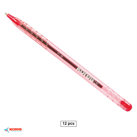 Birotica papetarie - Set 12 pixuri unica folosinta Kores K1, varf mediu 1mm, cerneala rosie, pentru birou si scoala