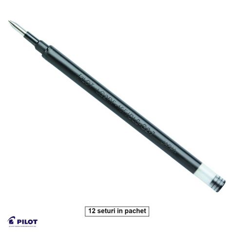 Birotica papetarie - Set 12 rezerve pix cu gel Pilot G2, scriere medie 0.7mm, cerneala neagra, reincarcabila