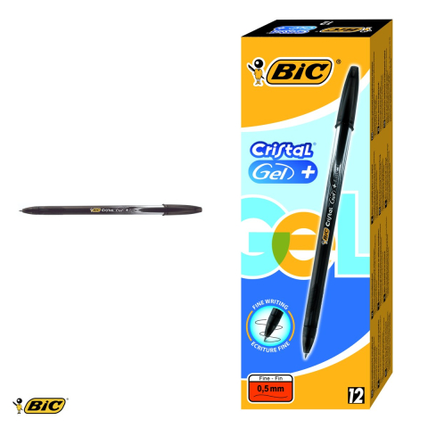 Set 12 rollere cu gel Bic Cristal V3, varf 0.5 mm, grip aderent, negre [3]