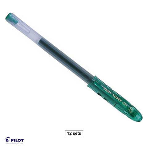 Birotica papetarie - Set 12 rollere cu gel Pilot Super Gel, varf 0.7 mm, de unica folosinta, verzi