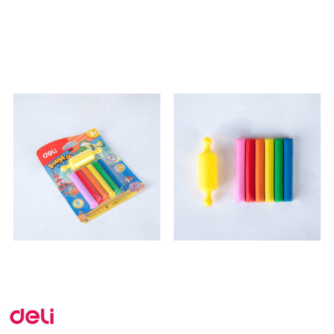 Set 12 seturi plastilina Deli, 6 culori, 60g cu forma de modelaj, pentru copii [3]