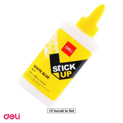 Bricolaj - Set 12 tuburi aracet Deli 120ml, tub plastic cu varf subtire, lipici alb non toxic pentru proiecte creative