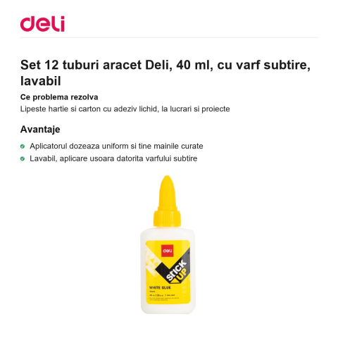 Set 12 tuburi aracet Deli, 40 ml, cu varf subtire, lavabil [1]