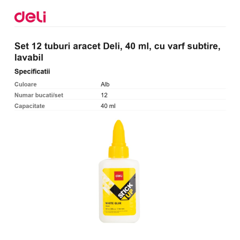 Set 12 tuburi aracet Deli, 40 ml, cu varf subtire, lavabil [2]