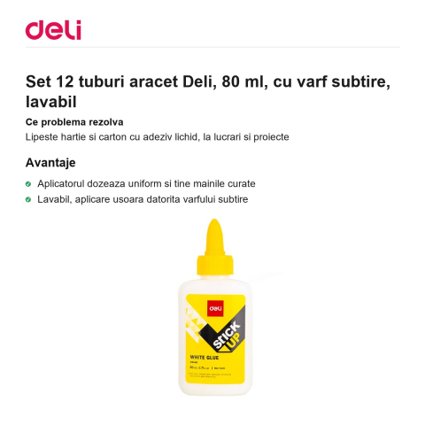 Set 12 tuburi aracet Deli, 80 ml, cu varf subtire, lavabil [1]
