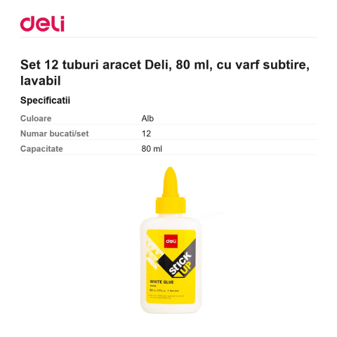 Set 12 tuburi aracet Deli, 80 ml, cu varf subtire, lavabil [2]