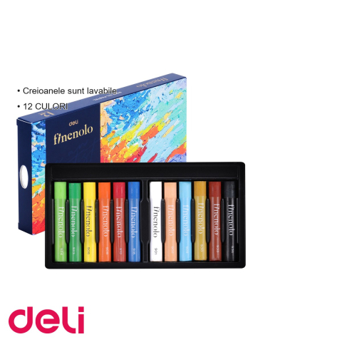 Set 12 ulei pastel profesionale Deli Finenolo, culori stralucitoare, lavabile, pentru desen artistic [2]