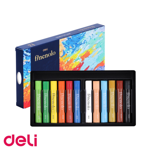 Birotica papetarie - Set 12 ulei pastel profesionale Deli Finenolo, culori stralucitoare, lavabile, pentru desen artistic