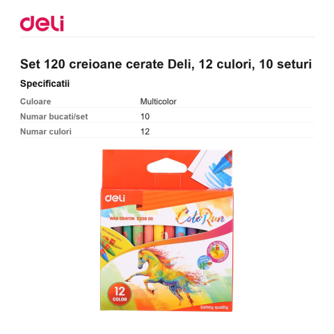 Set 120 creioane cerate Deli, 12 culori, 10 seturi [2]