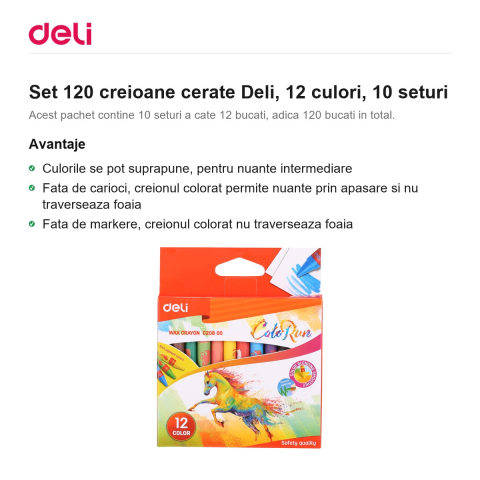 Set 120 creioane cerate Deli, 12 culori, 10 seturi [1]