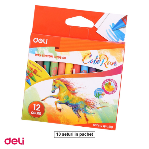 Set 120 creioane cerate Deli, 12 culori, 10 seturi [0]