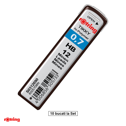 Consumabile instrumente de scris - Set 120 mine creion 0.7mm HB cu Rezistenta Extra la Rupere, pentru Scriere Confortabila si Notite, in Etui Protector Rotring, 10 etuiuri
