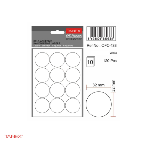 Set 1200 etichete autoadezive rotunde Tanex, diametru 32 mm, 10 seturi, albe [3]