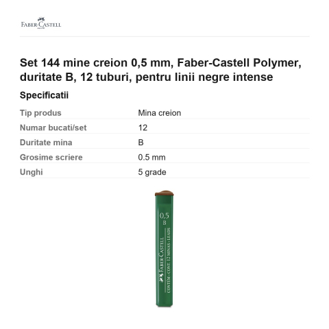 Set 144 mine creion 0,5 mm, Faber-Castell Polymer, duritate B, 12 tuburi, pentru linii negre intense [2]