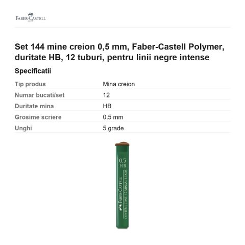 Set 144 mine creion 0,5 mm, Faber-Castell Polymer, duritate HB, 12 tuburi, pentru linii negre intense [2]