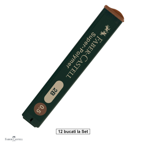 Set 144 mine creion 0,5 mm, Faber-Castell Super-Polymer, duritate 2B, 12 tuburi, foarte rezistente la rupere, pentru linii negre intense [0]