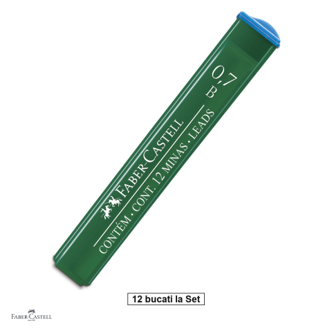 Mine pentru creioane mecanice - Set 144 mine creion 0,7 mm, Faber-Castell Polymer, duritate B, 12 tuburi, pentru linii negre intense