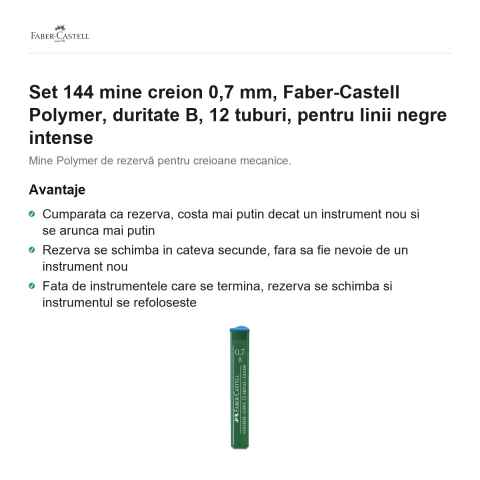 Set 144 mine creion 0,7 mm, Faber-Castell Polymer, duritate B, 12 tuburi, pentru linii negre intense [1]