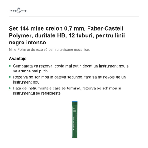 Set 144 mine creion 0,7 mm, Faber-Castell Polymer, duritate HB, 12 tuburi, pentru linii negre intense [1]
