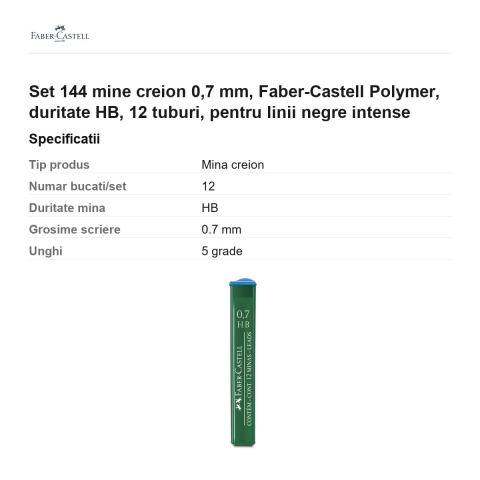 Set 144 mine creion 0,7 mm, Faber-Castell Polymer, duritate HB, 12 tuburi, pentru linii negre intense [2]
